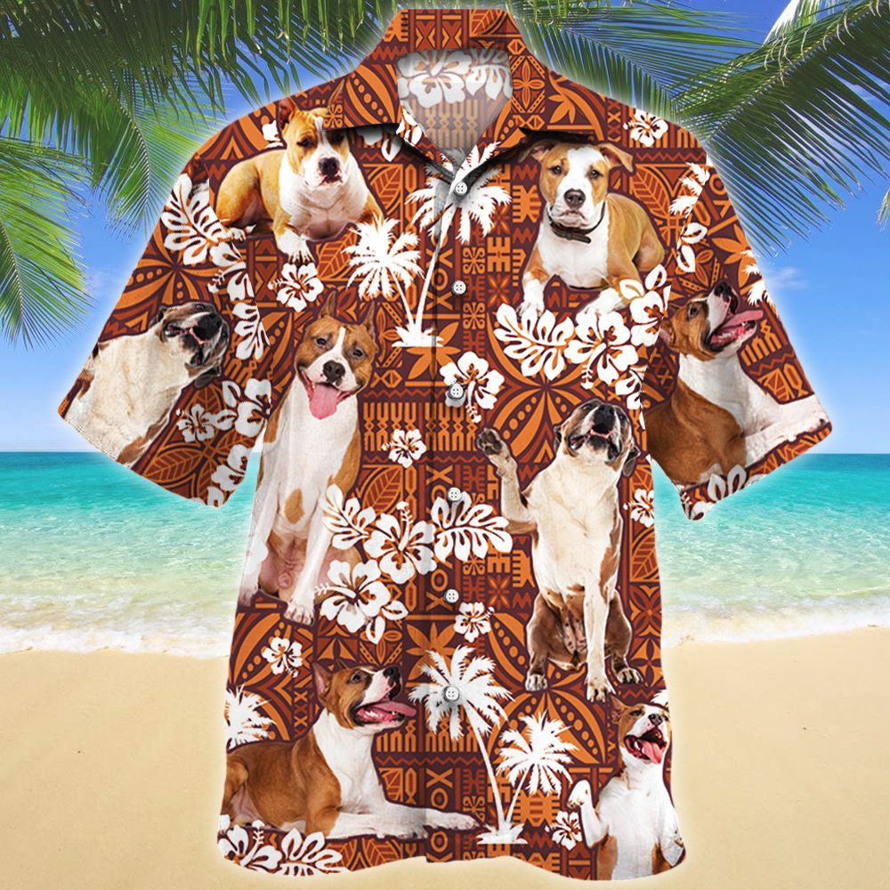 American Staffordshire Terrier Dog Lovers Red Tribal Pattern Hawaii Shirt/ Dog Hawaiian Shirt Men