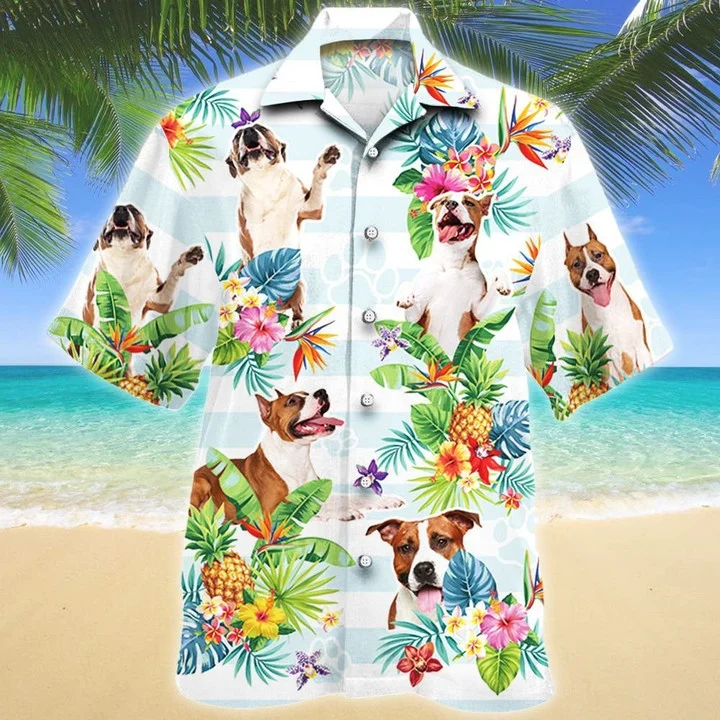 American Staffordshire Terrier hawaiian shirt/ Dog Tropical Flower Aloha Hawaiian Shirt