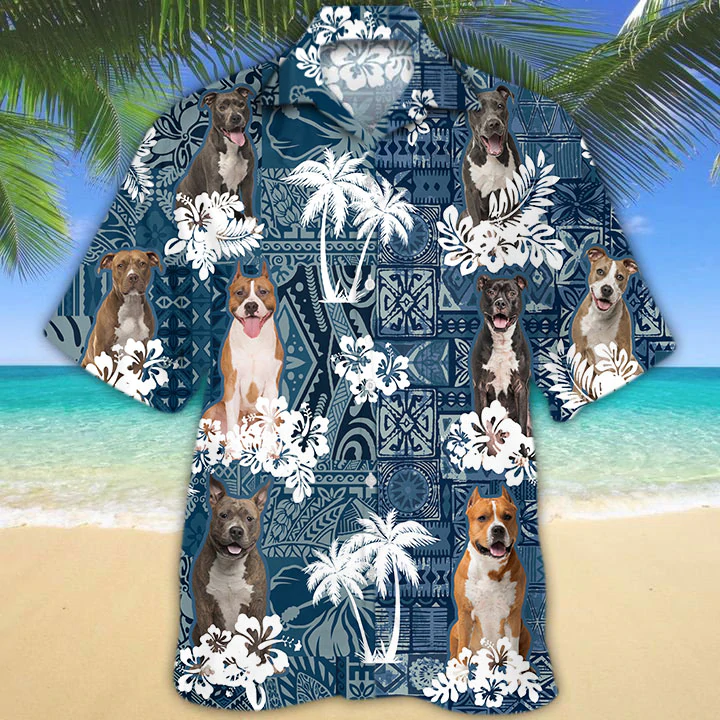 American Staffordshire Terrier Hawaiian Shirt/ Dog Hawaiian Shirt Men/ Short Sleeve Hawaiian Aloha Shirt