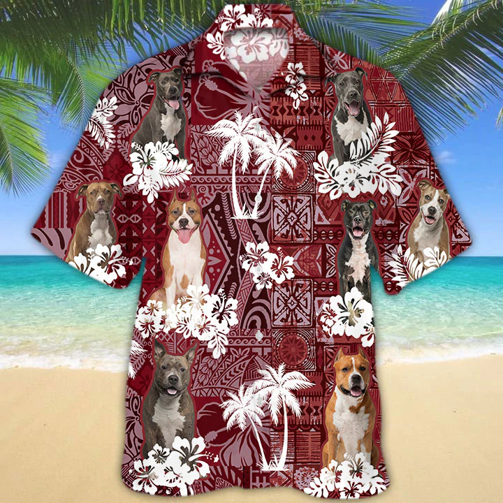 American Staffordshire Terrier Red Hawaiian Shirt/ Hawaiian shirt For men/ Women/  Aloha Shirt For Summer