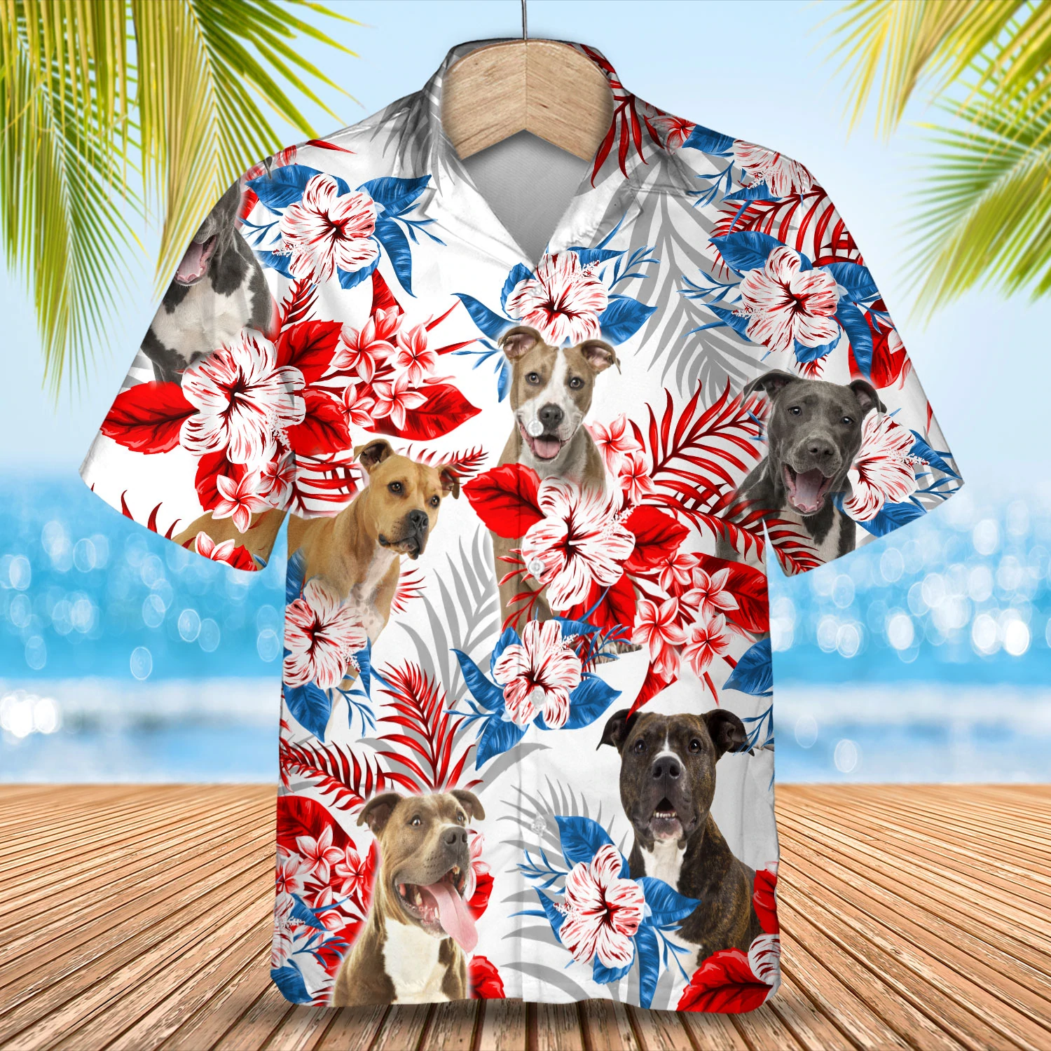 American Staffordshire Terrier Hawaiian Shirt/ Summer aloha shirt/ Men Hawaiian shirt/ Women Hawaiian shirt