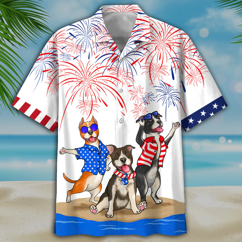 American Staffordshire Terrier Shirts - Independence Day Is Coming/ Men''s USA Patriotic Hawaiian Shirt