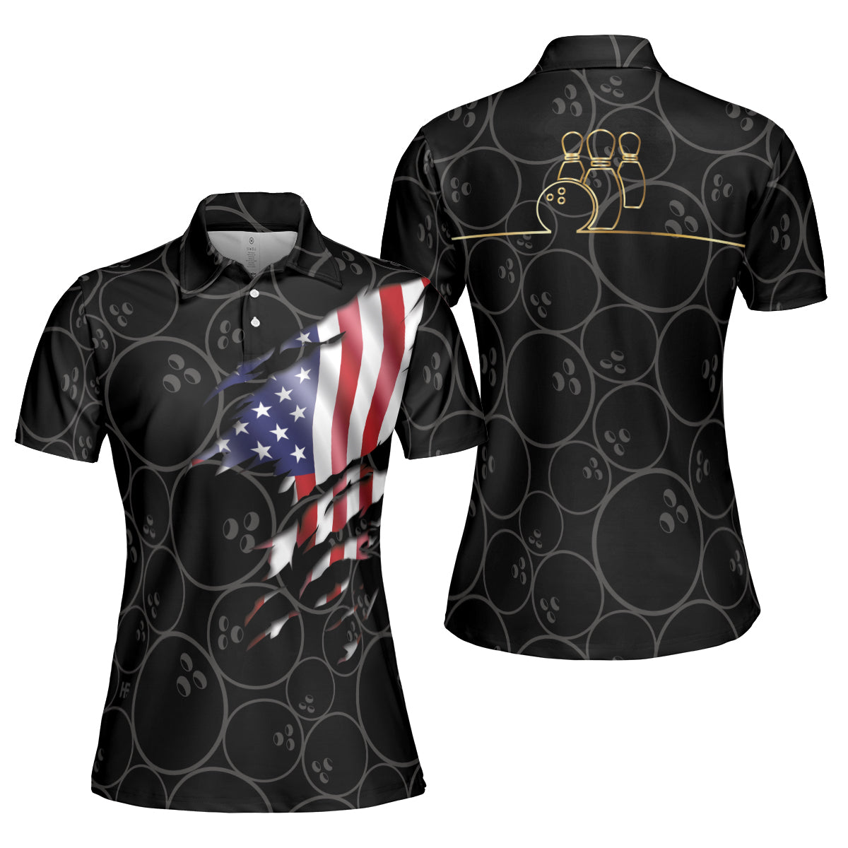 American Flag With Bowling Pattern Short Sleeve Women Polo Shirt Coolspod