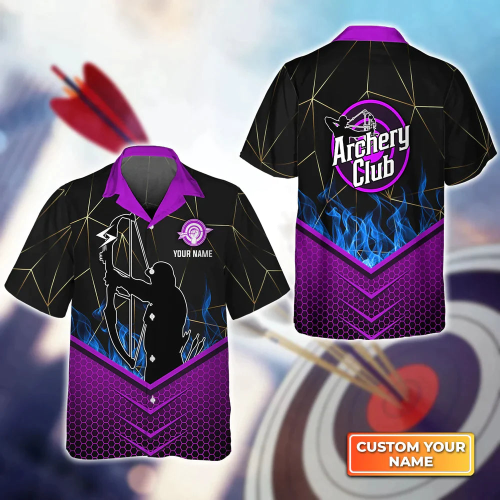 Archer In Purple Background Archery Club 3D Hawaiian Shirt/ Gift For Archer Sport Lovers/ Gift For Archer