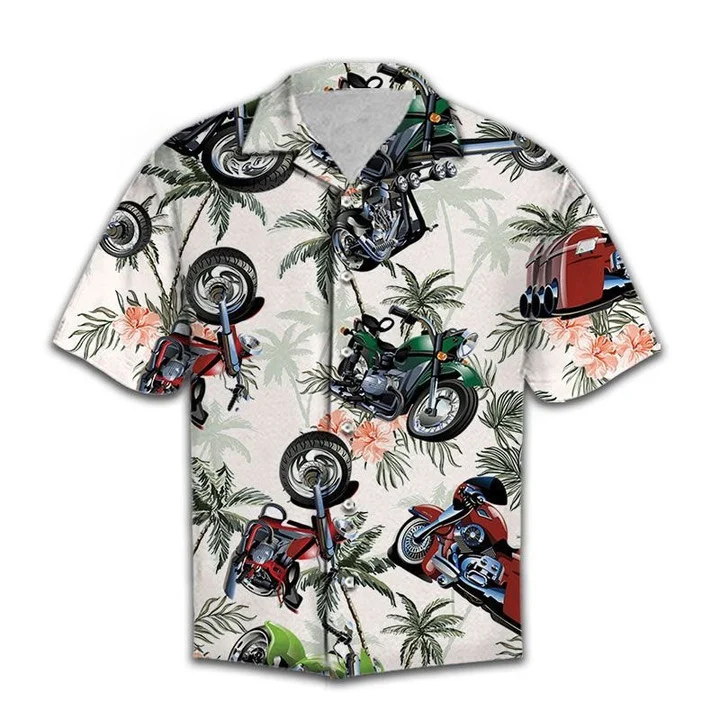 Anniversary Gifts Motorbike Tropical Palm Trees Vintage Style Pattern Hawaiian Shirt