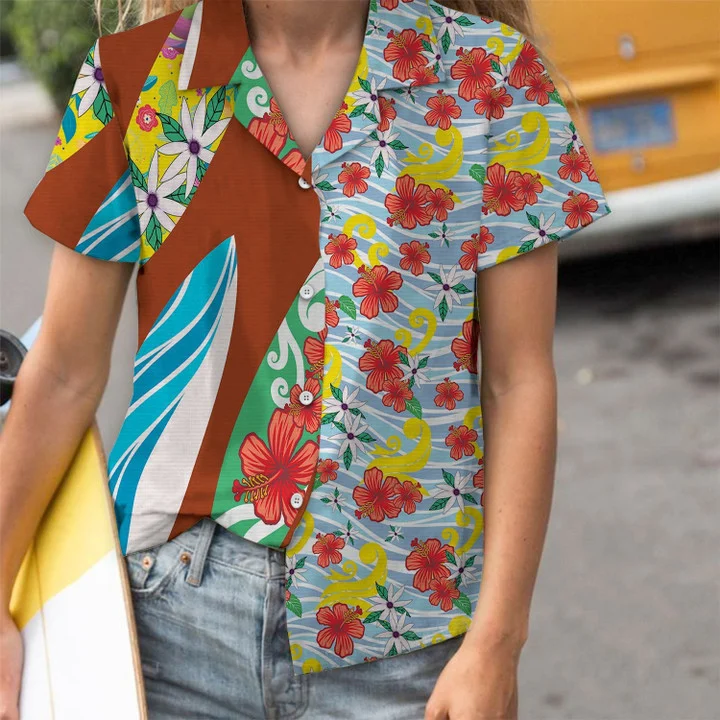 Appealing Surfboard Art With Colorful Flower Pattern Hawaiian Shirt