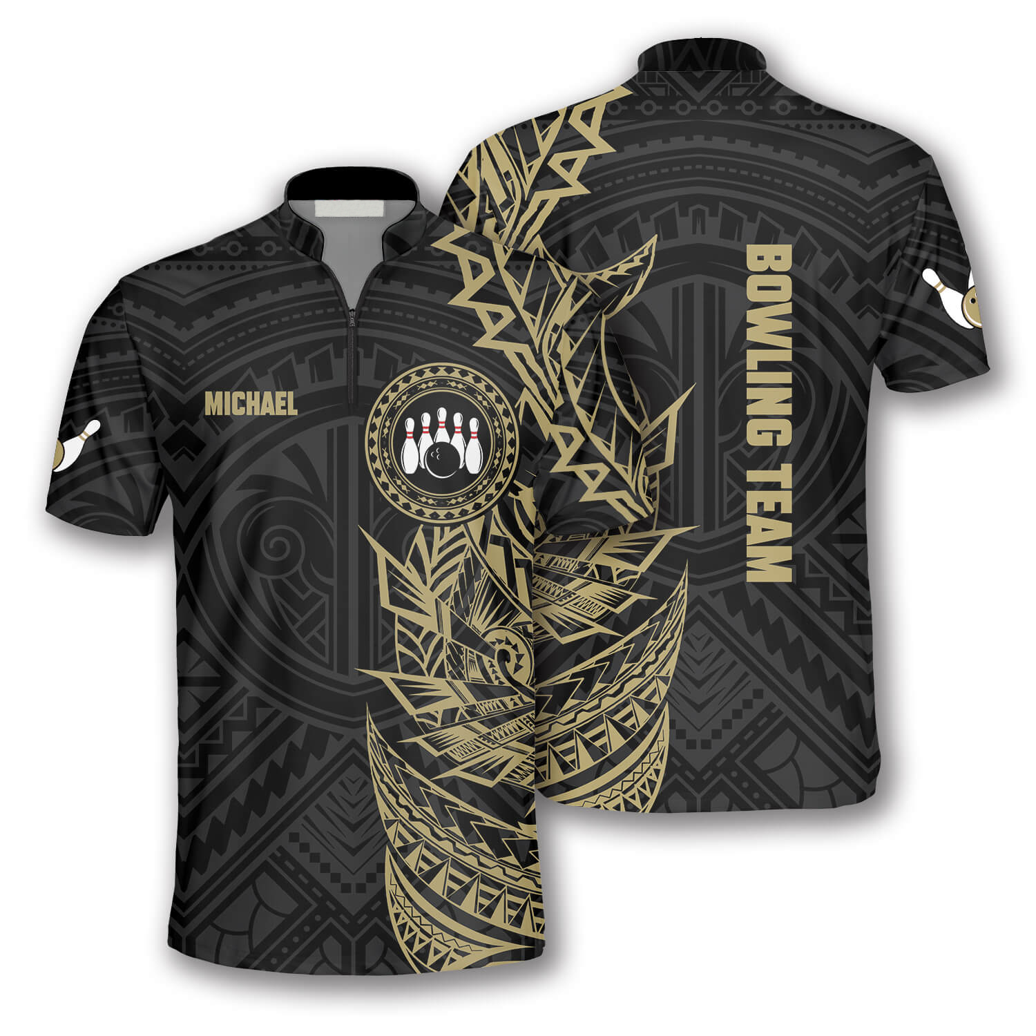 Golden Tribal Custom Bowling Jerseys for Men/ Perfect Shirt for Bowling Lover/ Bowling Jersey Shirt