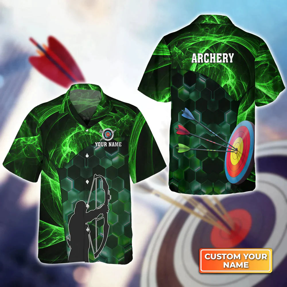 Archer And Target Board Green 3D Hawaiian Shirt/ Gift For Archer Sport Lovers/ Gift For Archer