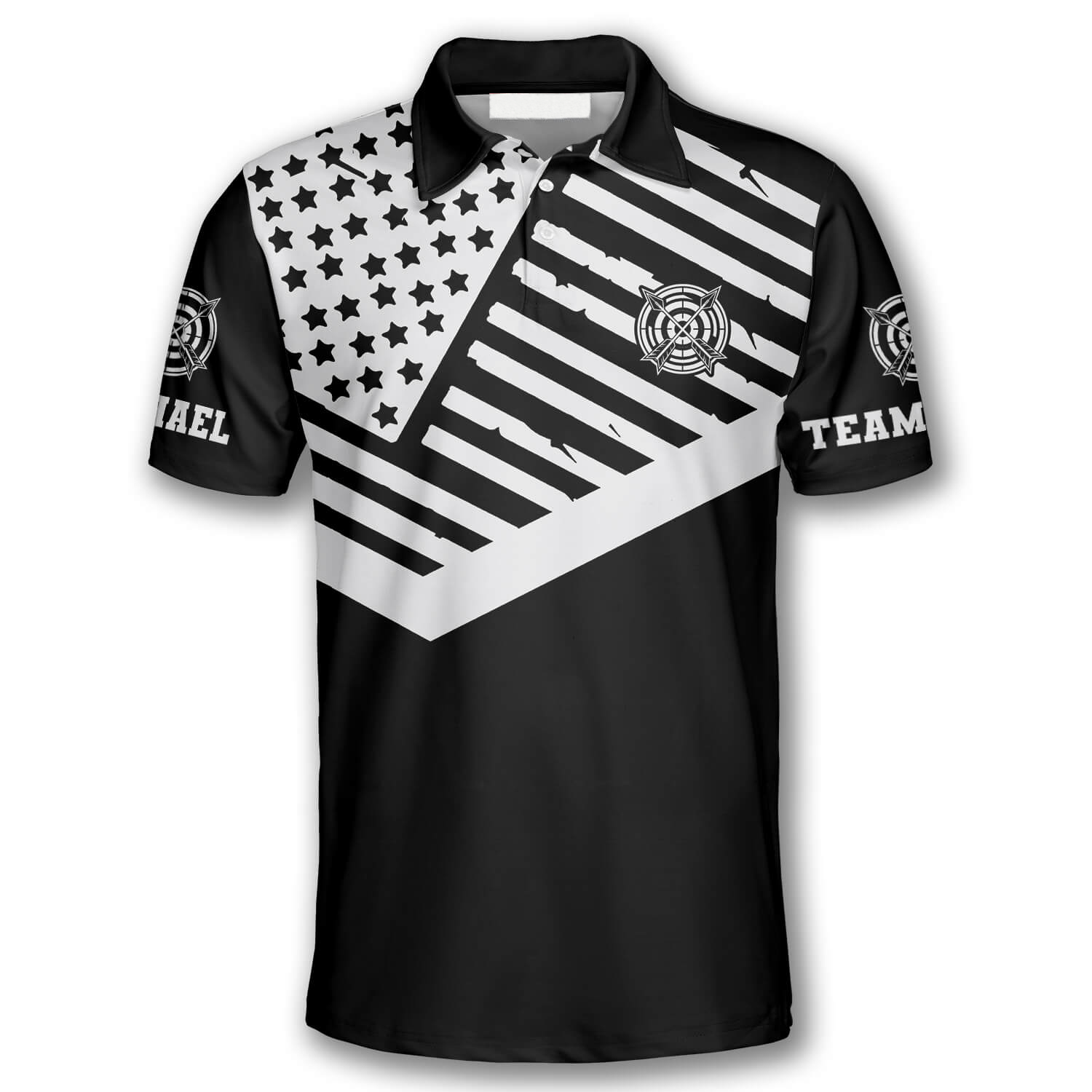 Black White American Flag Custom Archery Polo Shirts for Men/ Flag American Archery Shirt