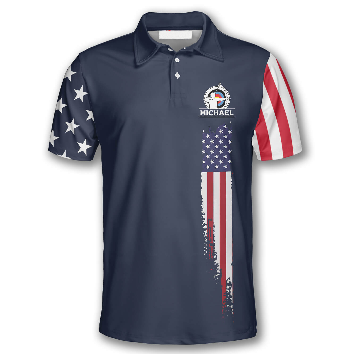 Navy American Flag Custom Archery Shirts for Men/ Archery Flag American Polo Shirt/ Uniform for Archery Player