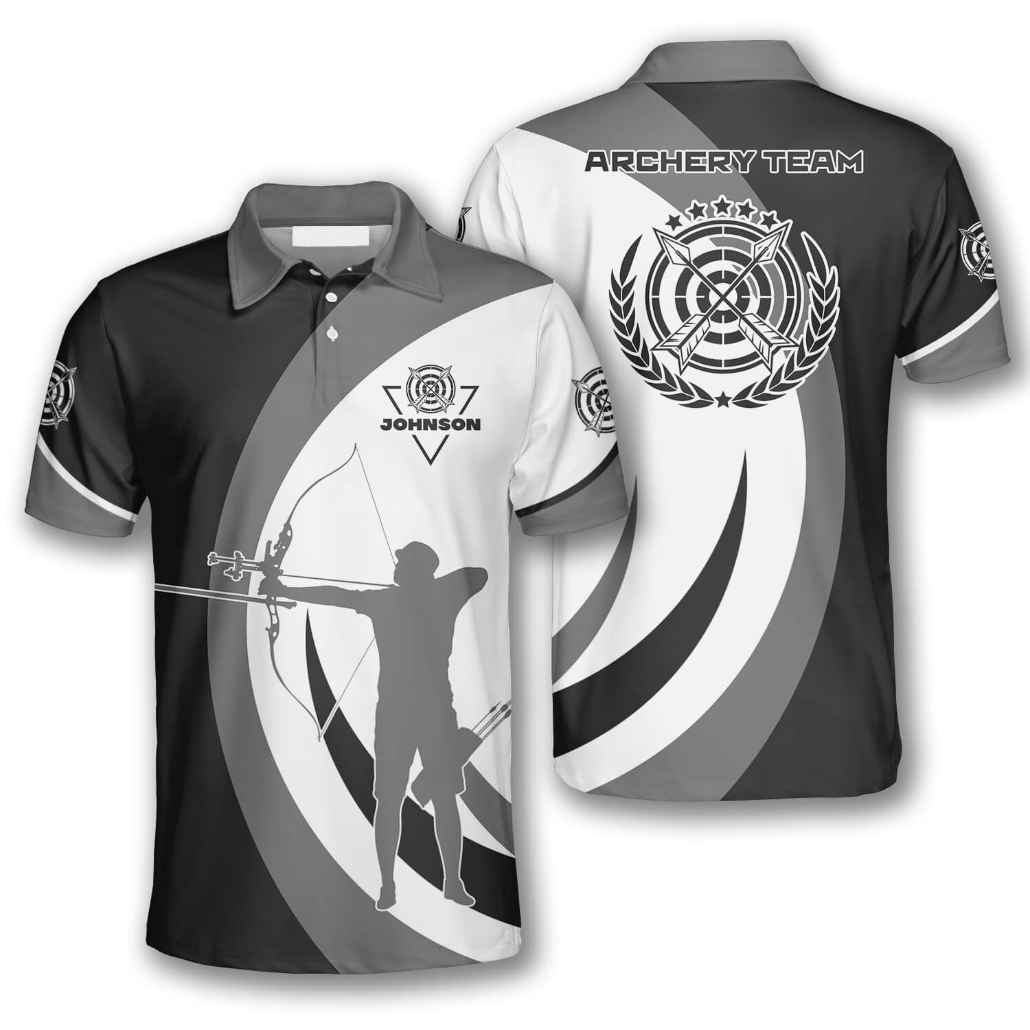 Silhouette Grey Black Custom Archery Shirts for Men/ Idea Shirt For Archery/ Archery Polo Shirt
