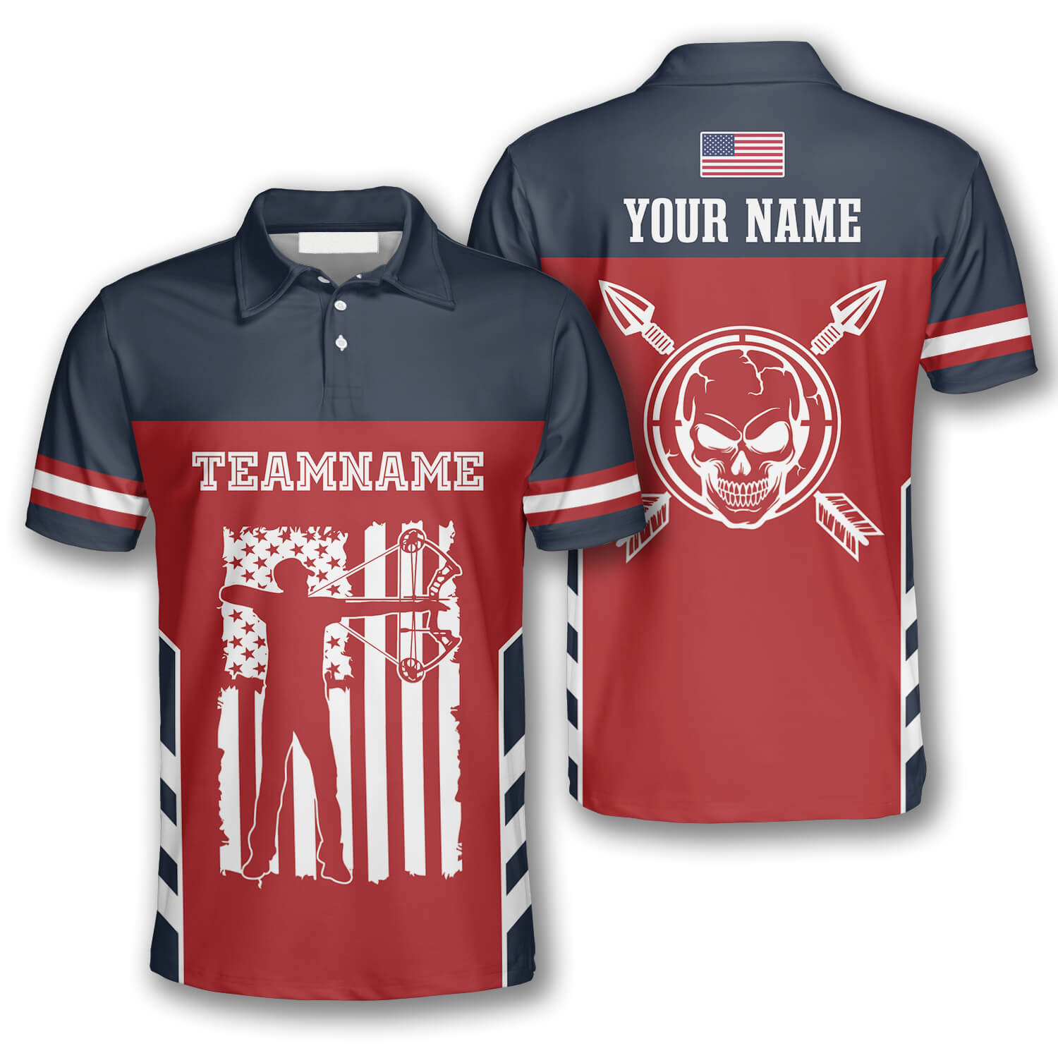 Skull Flag Red Navy Custom Archery Shirts for Men/ Skull Shirt/ Archery Skull Shirt