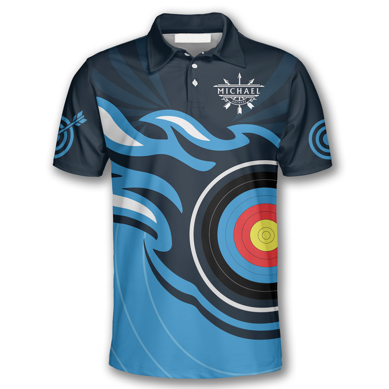 Archery Target Blue Flame Custom Archery Polo Shirts for Men/ Perfect Gift for Archery