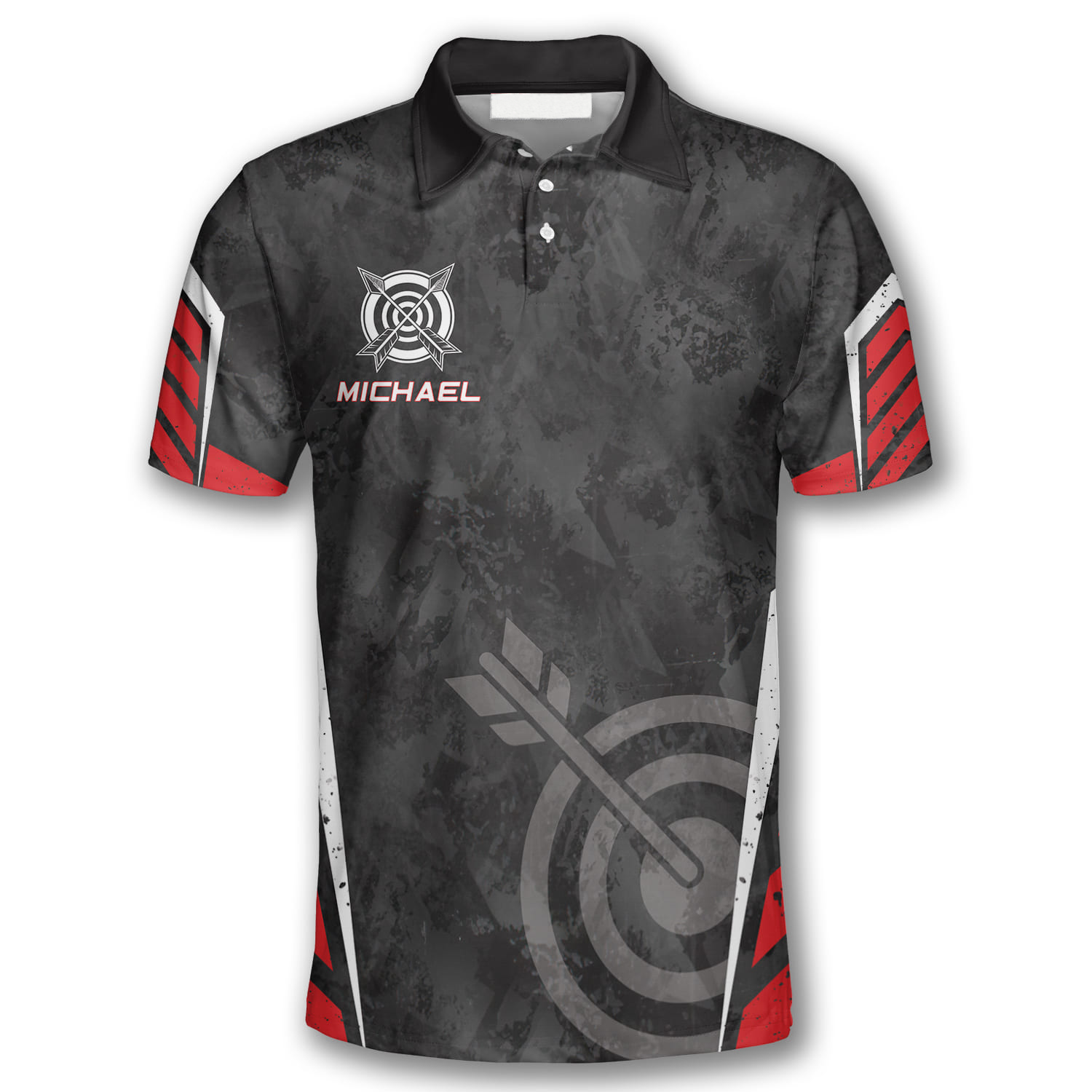 Archery Target Red Black Grunge Style Custom Archery Polo Shirts for Men
