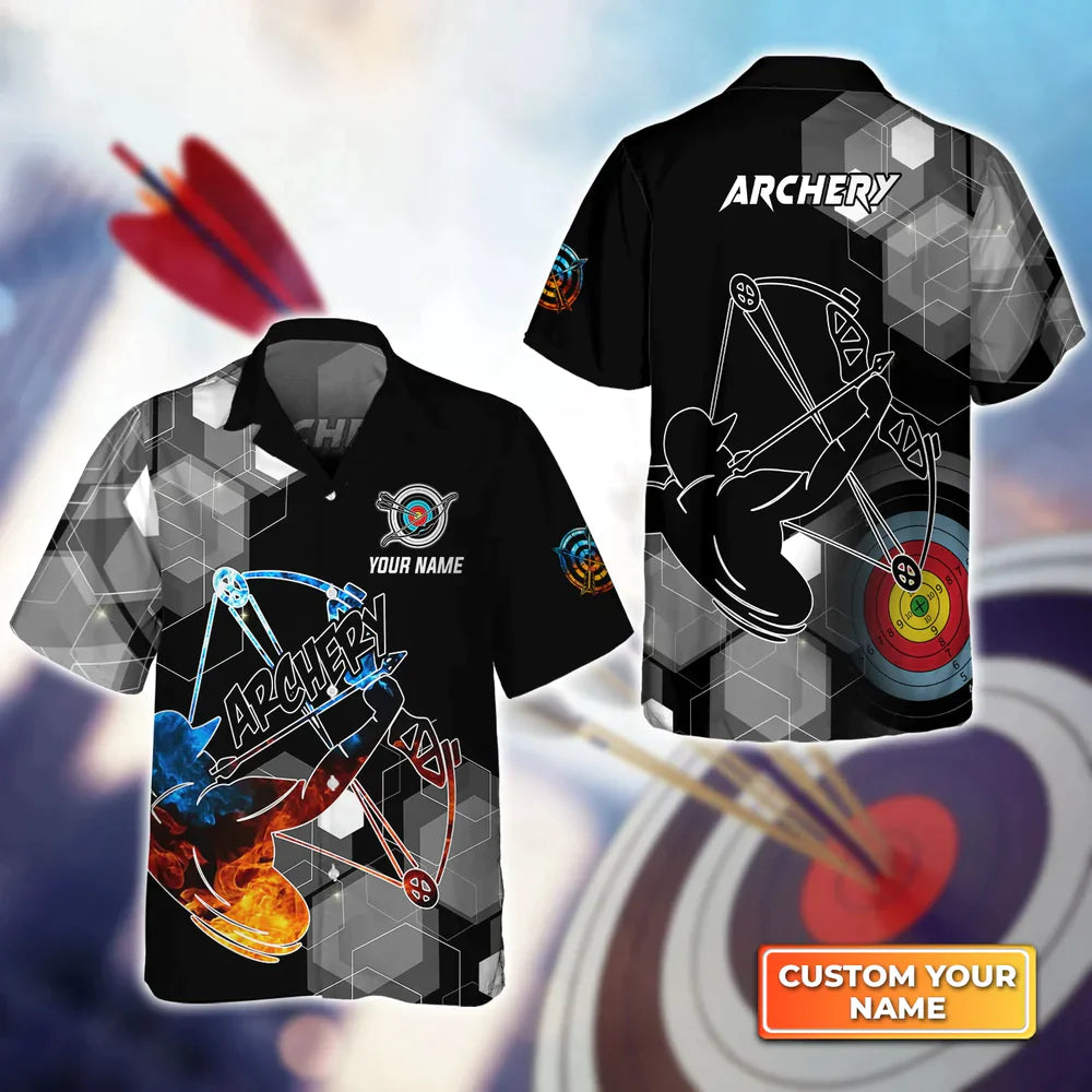 Archery Summer Short Sleeve Shirts Personalized Name 3D Target Bow Hawaiian Shirt/ Gift For Archer Sport Lovers/ Gift For Archer