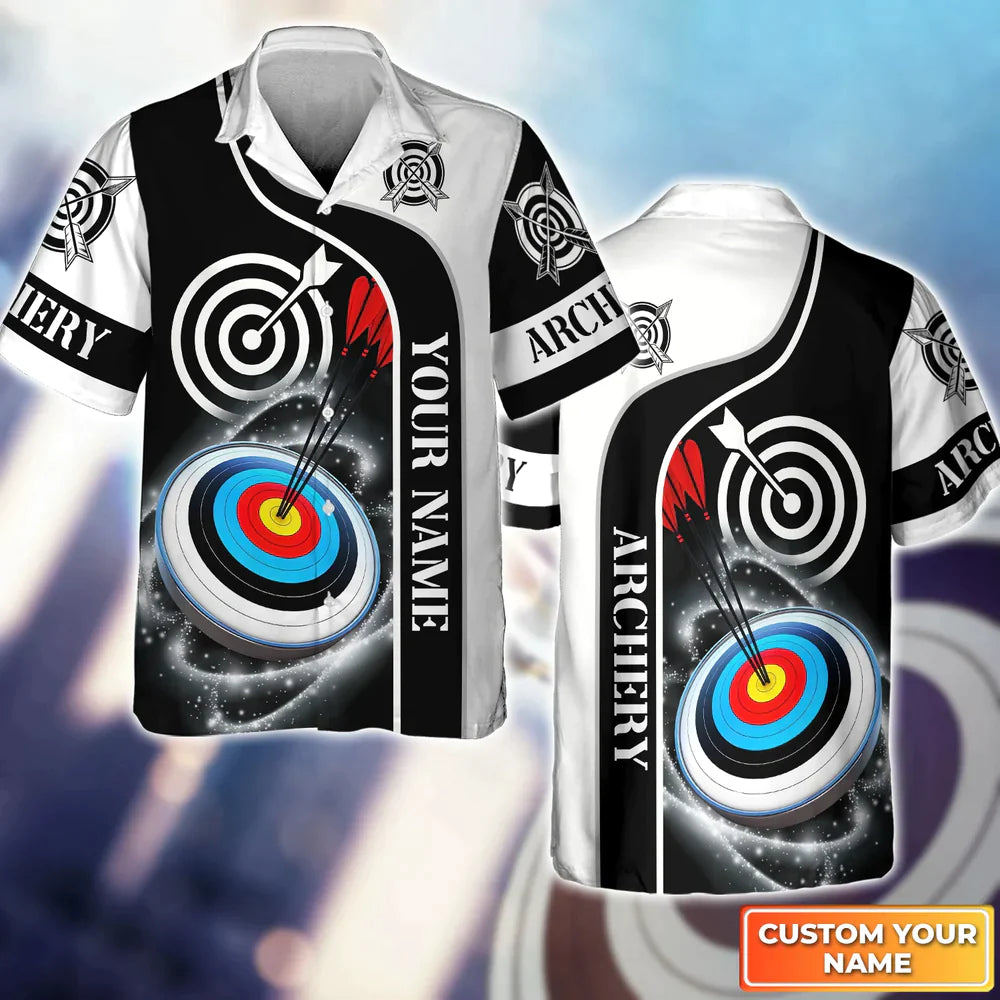 Archery Targets Black White Personalized Name 3D Hawaiian Shirt Gift For Archer/ Gift For Archer Sport Lovers
