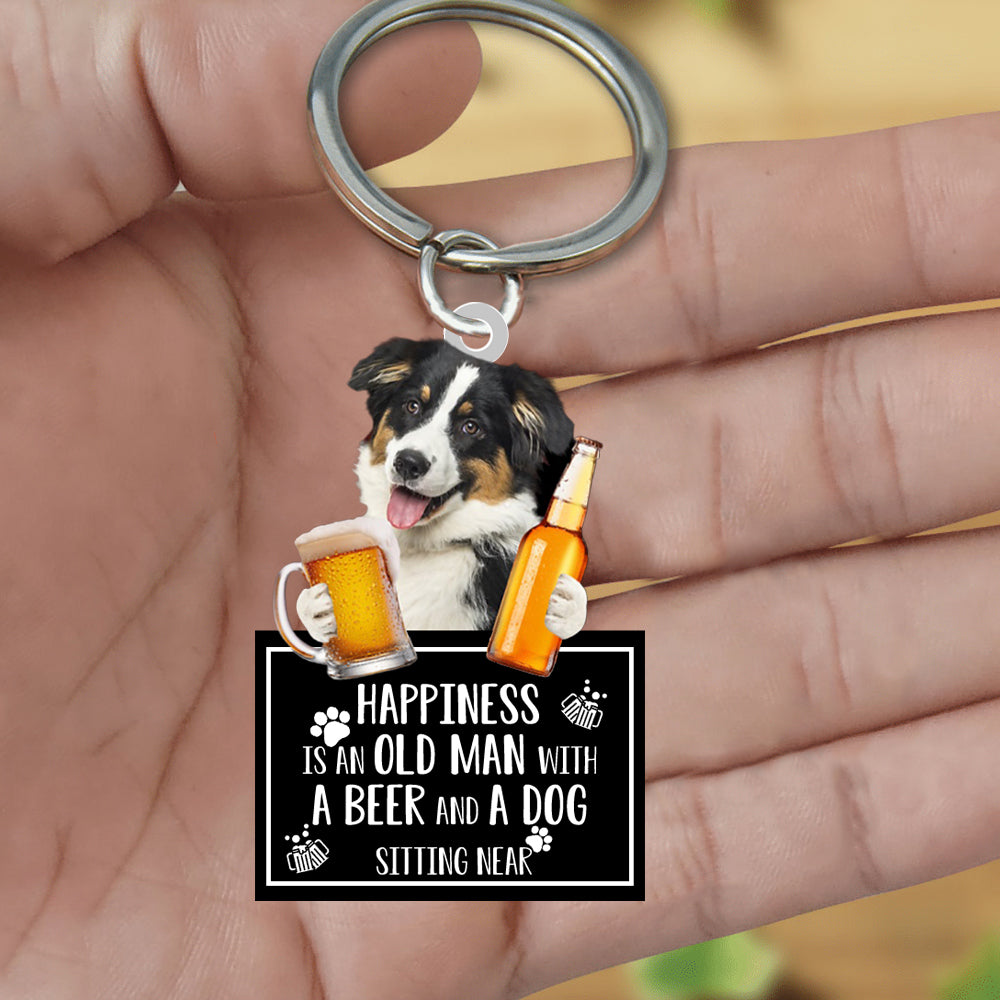 Australian Shepherd Happiness Is An Old Man With A Beer And A Dog Sitting Near Acrylic Keychain