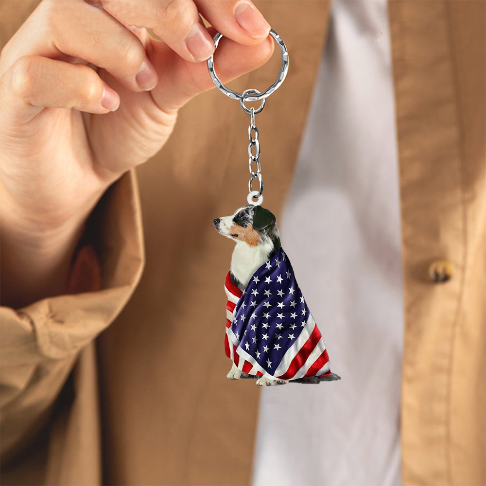 Australian Shepherd American Patriot Flag Acrylic Keychain Dog Lover Gift