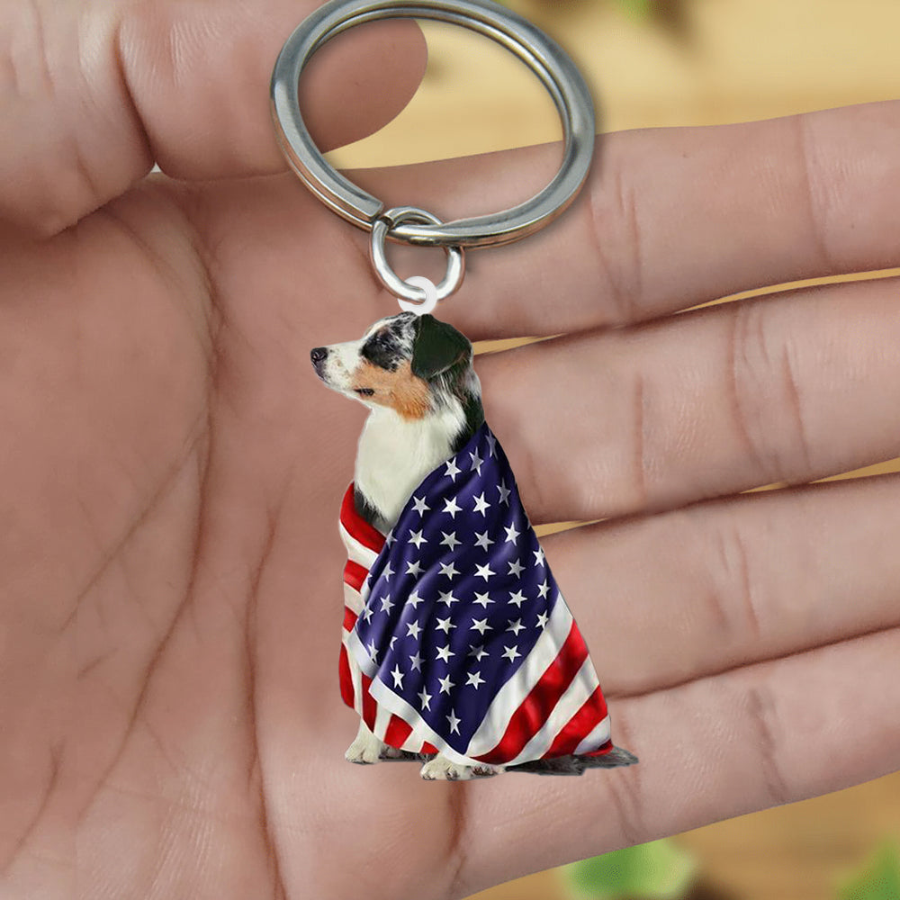 Australian Shepherd American Patriot Flag Acrylic Keychain Dog Lover Gift
