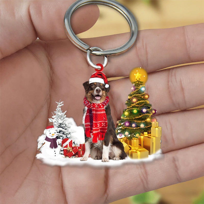 Australian Shepherd Early Merry Christmas Acrylic Keychain Dog Keychain