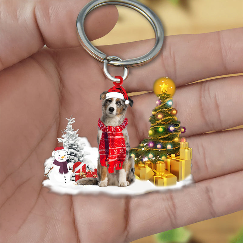 Australian Shepherd Early Merry Christmas Acrylic Keychain Cool Dog Keychain