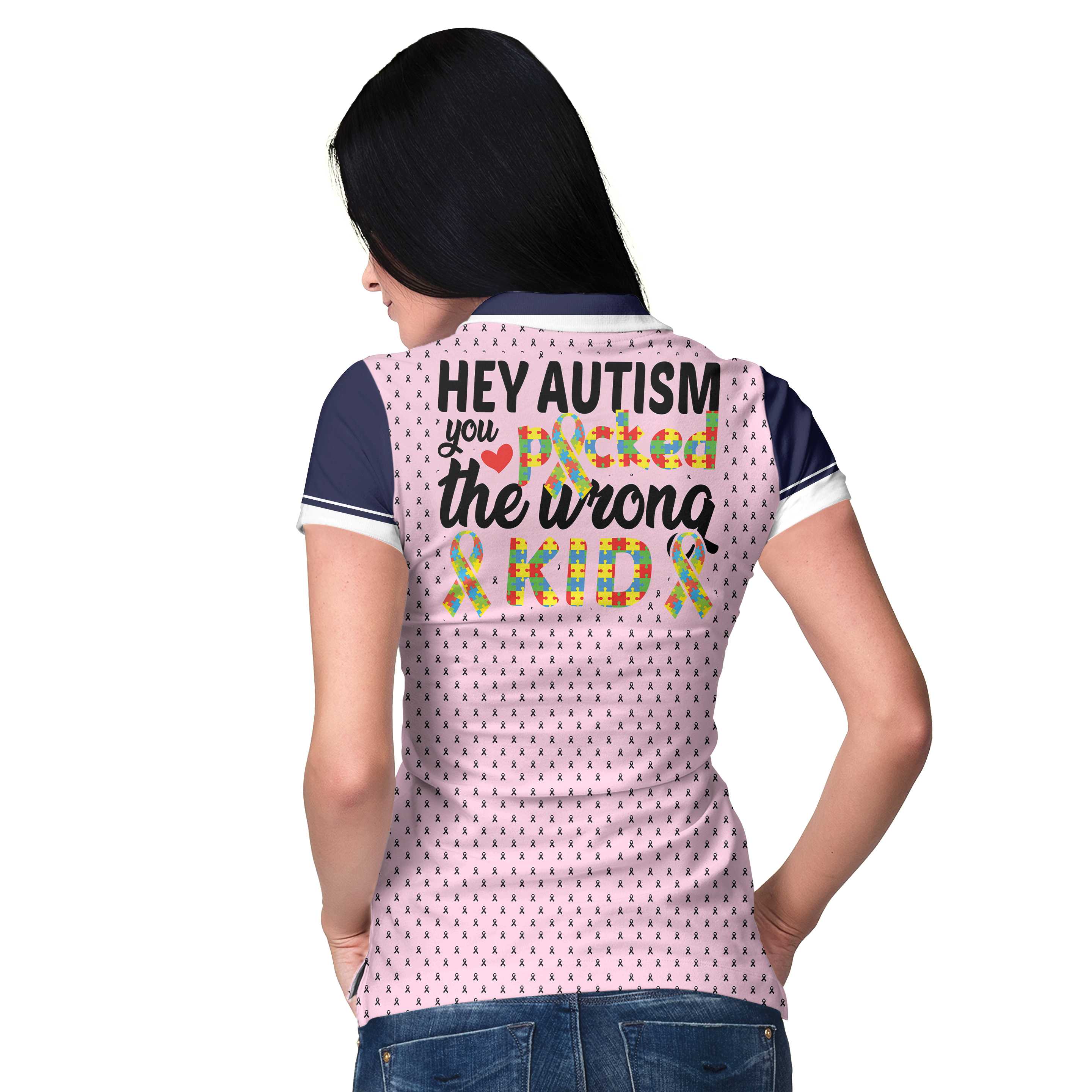 Autism Picked The Wrong Kid Autism Awareness Short Sleeve Women Polo Shirt/ Autism Awareness Polo Shirt/ Cool Autism Support Gift Coolspod