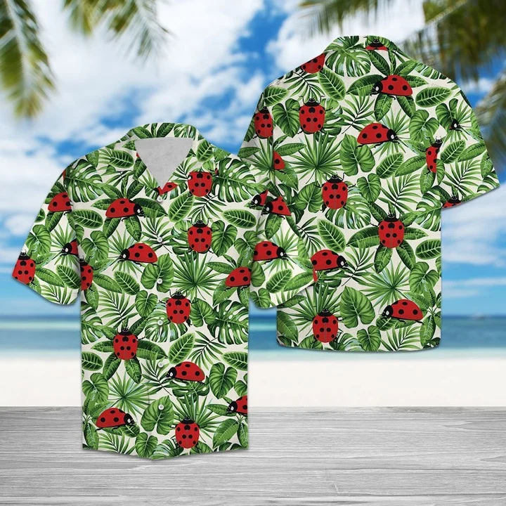 Awesome Ladybug With Different Plants Pattern Hawaiian Shirt