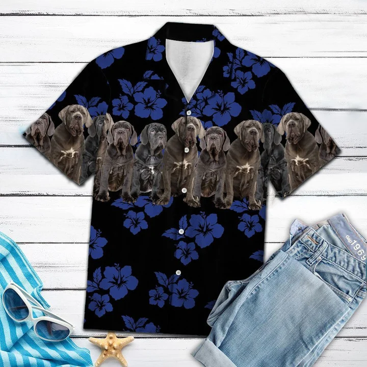 Awesome Neapolitan Mastiff Dog Group On Hibiscus Pattern Hawaiian Shirt