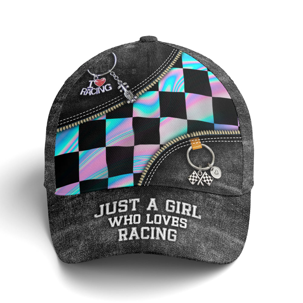 Just A Girl Who Loves Racing Black Jean Style Baseball Cap Coolspod