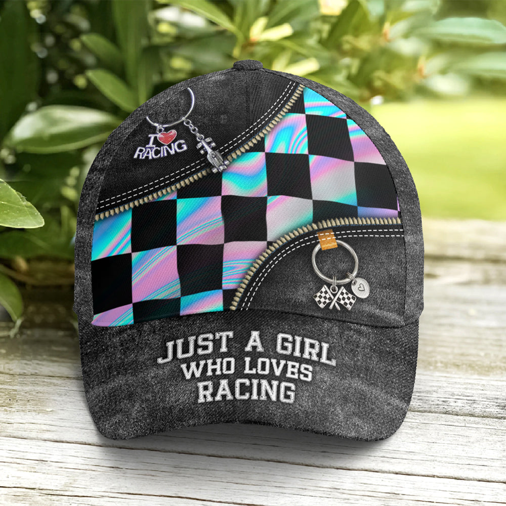Just A Girl Who Loves Racing Black Jean Style Baseball Cap Coolspod