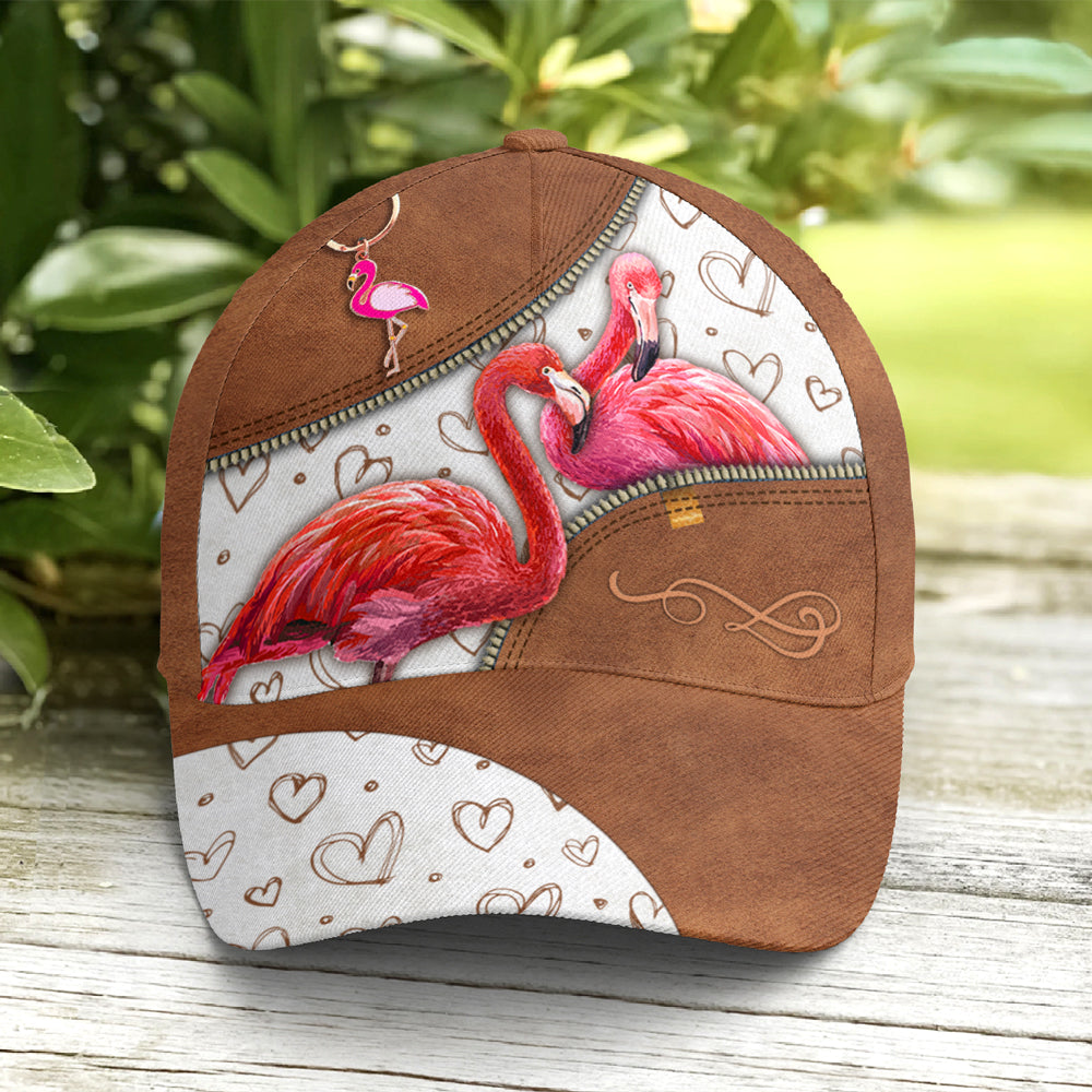 Couple Flamingo Heart Pattern Leather Style Baseball Cap Coolspod