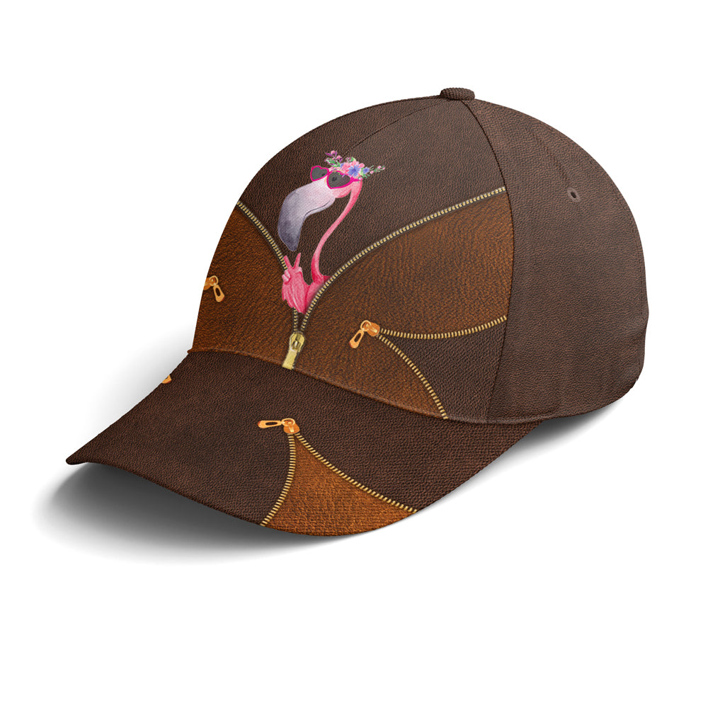 Funny Flamingo Leather Style Baseball Cap Coolspod