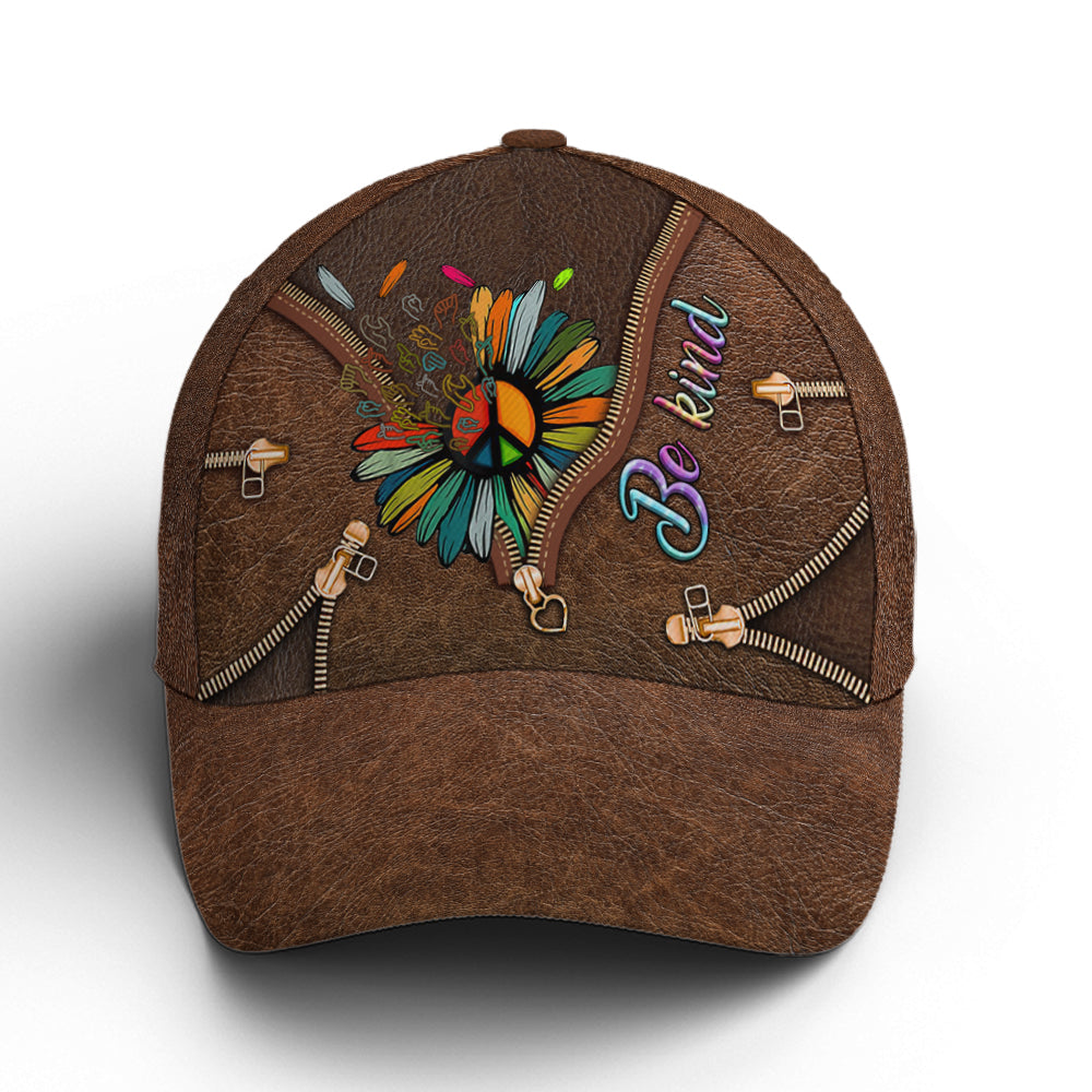 Be Kind Hippie Sunflower Leather Style Baseball Cap Coolspod
