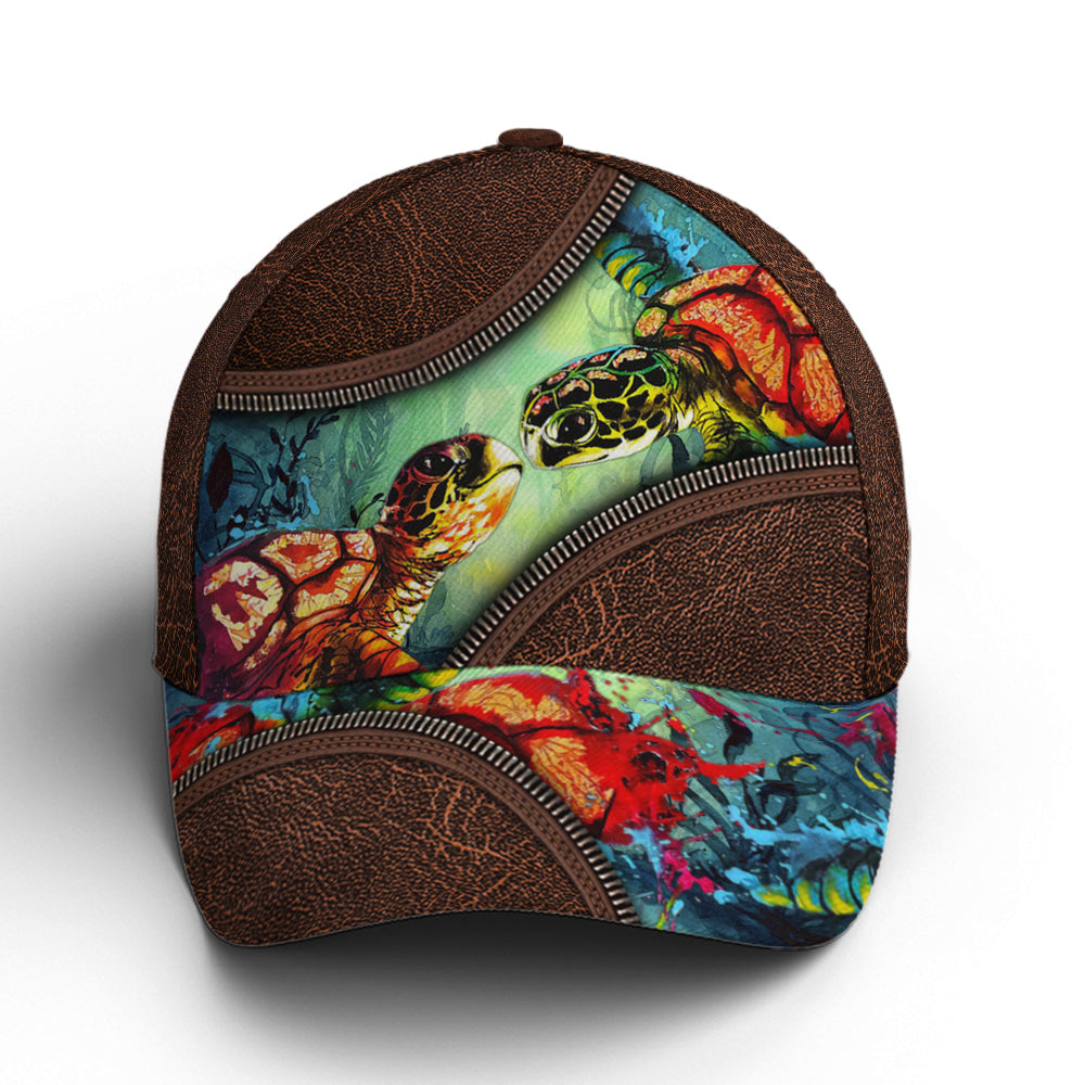 Sea Turtle Ocean Theme Leather Style Baseball Cap Coolspod