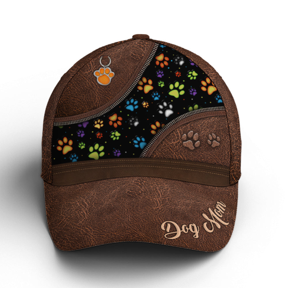 Dog Mom Dog Pawn Printed Leather Style Baseball Cap Coolspod