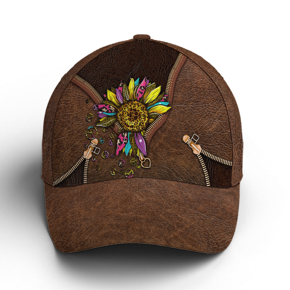 Hippie Sunflower Leather Style Baseball Cap Coolspod