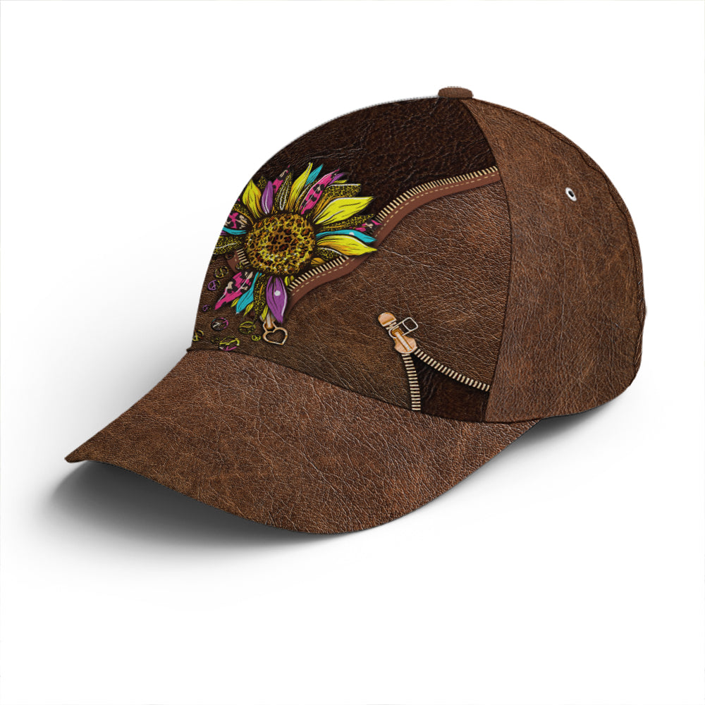 Hippie Sunflower Leather Style Baseball Cap Coolspod