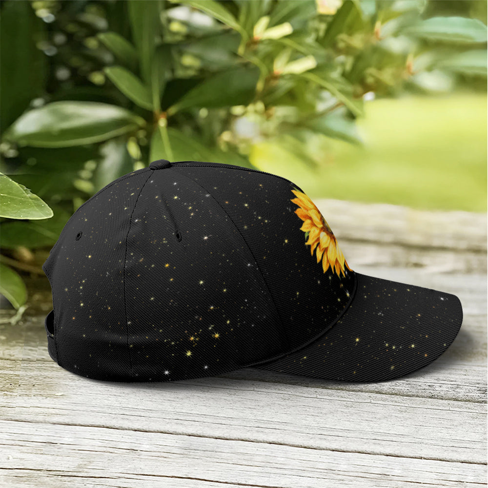 Taurus Girl Sunflower Glitter Black Baseball Cap Coolspod