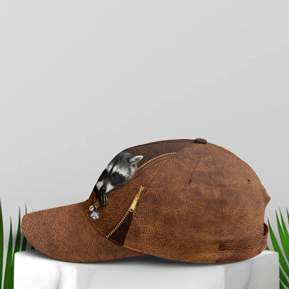 Lovely Funny Racoon Leather Style Baseball Cap Coolspod