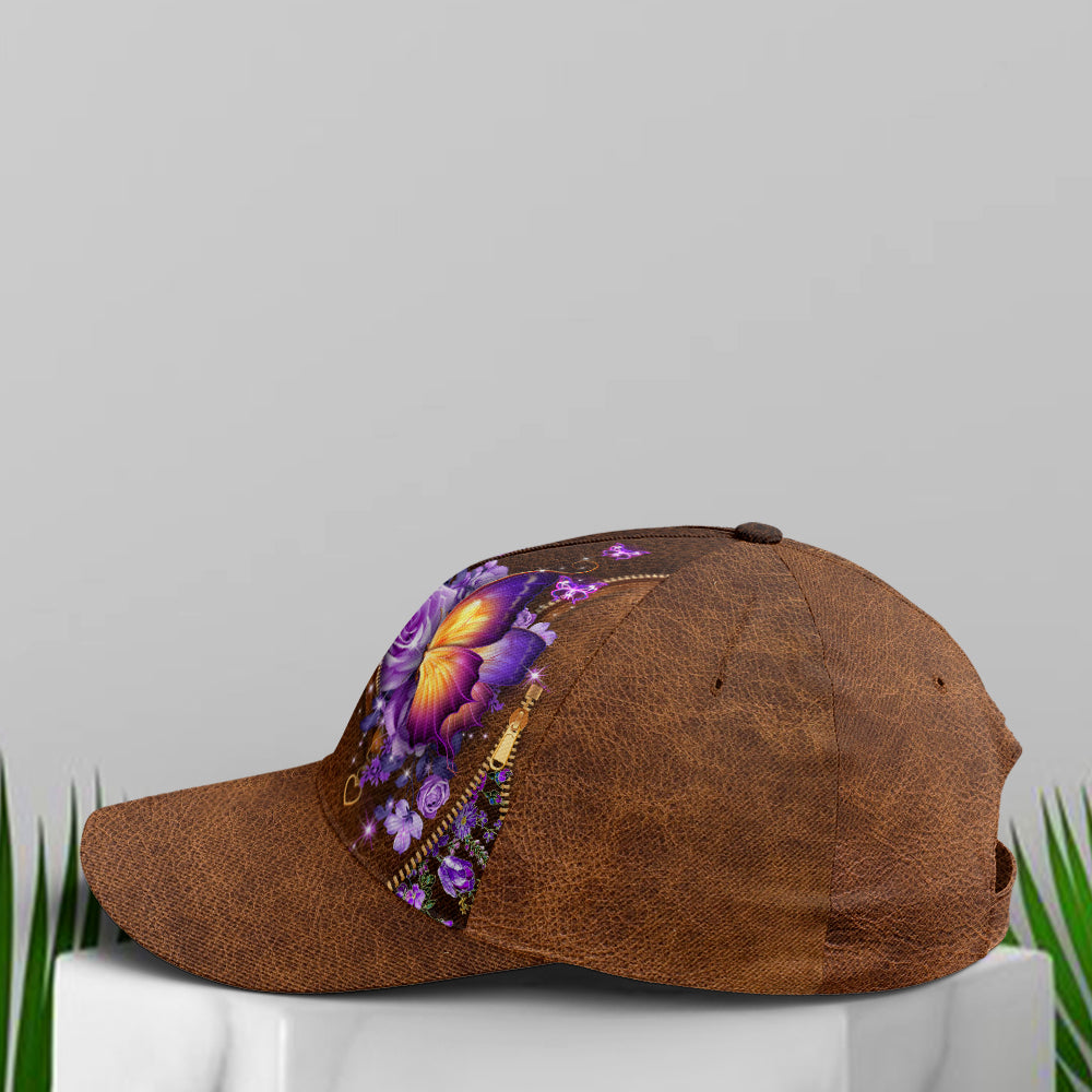 Magical Butterfly Purple Roses Leather Style Baseball Cap Coolspod