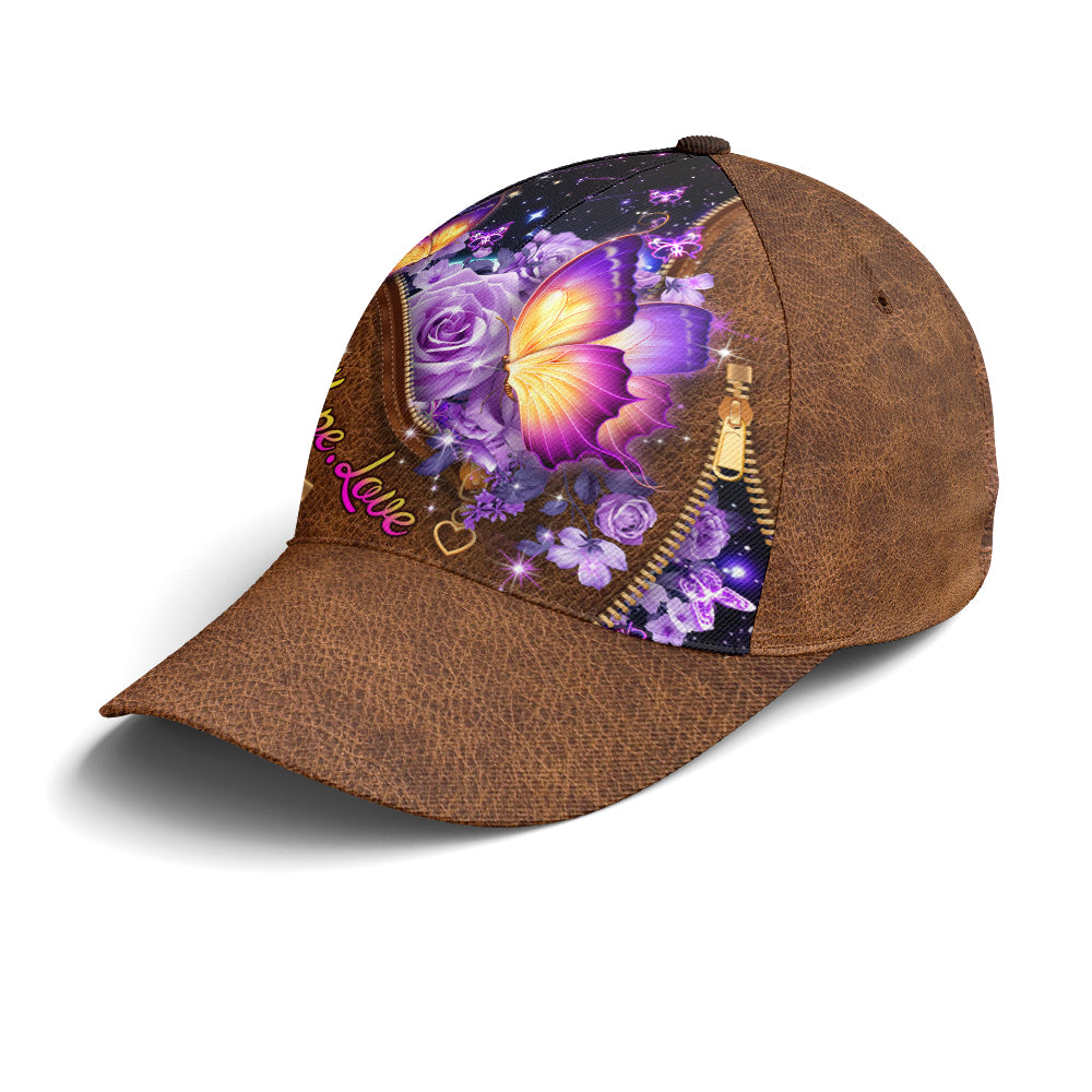 Faith Hope Love Magical Butterfly Purple Roses Leather Style Baseball Cap Coolspod