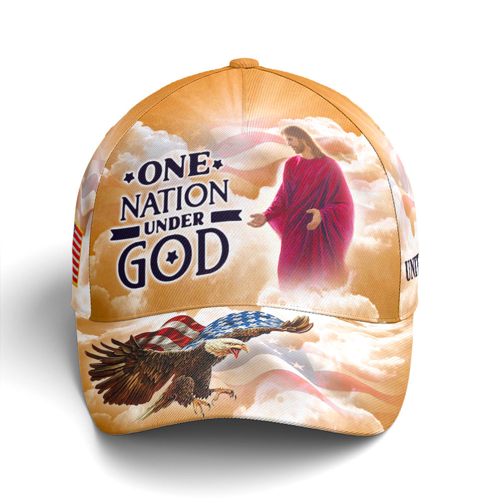 One Nation Under God Baseball Cap For Jesus Lovers Drawing Vector Style Yellow Coolspod