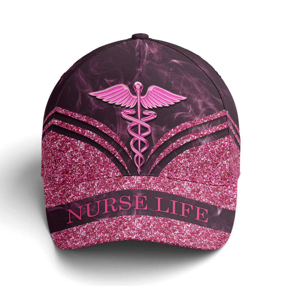 Nurse Life Pink Glitter Baseball Cap Coolspod