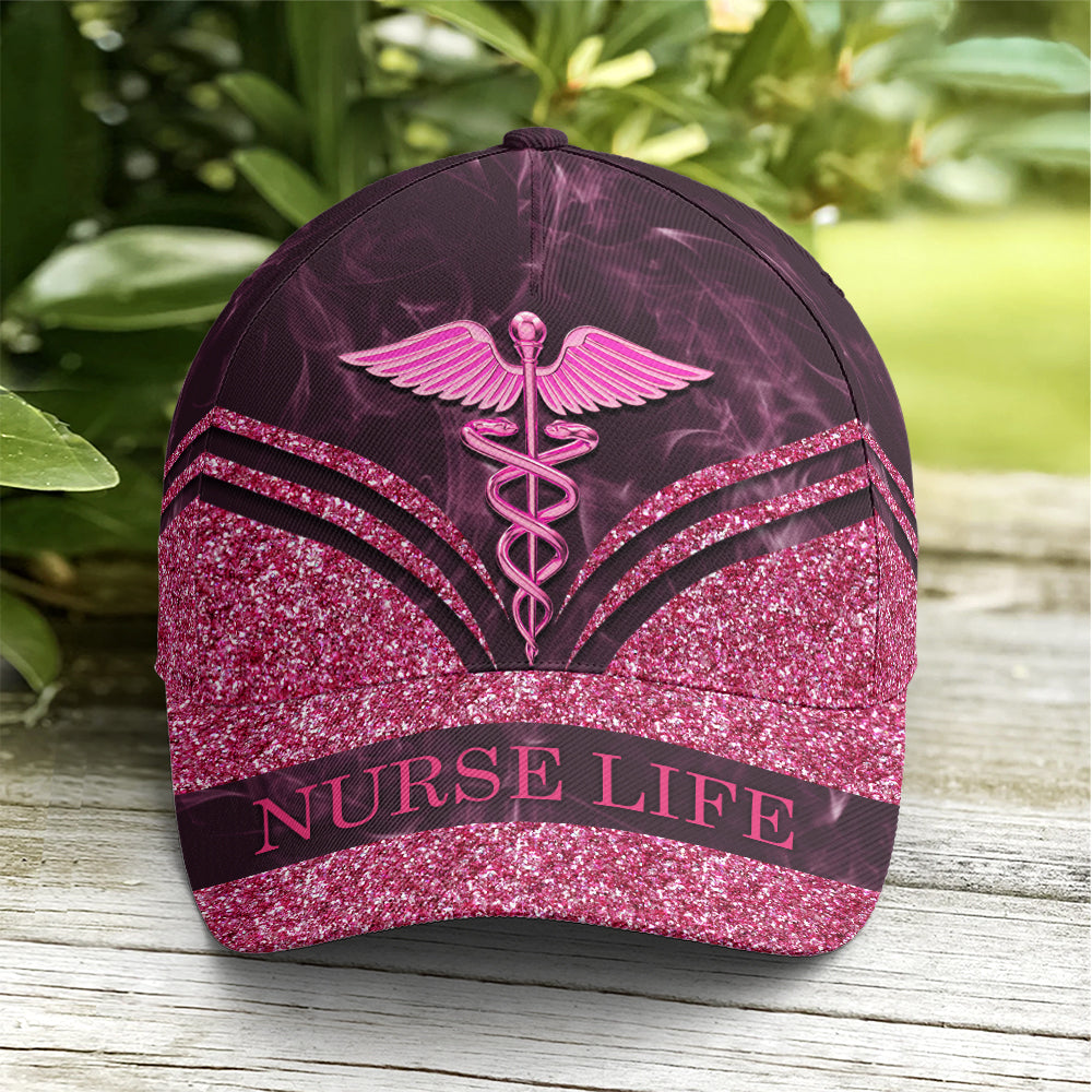 Nurse Life Pink Glitter Baseball Cap Coolspod