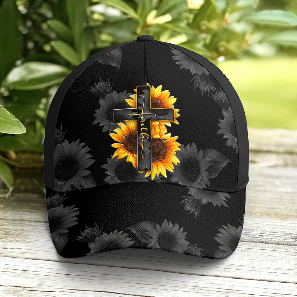 Sunflower Faith Floral Black Baseball Cap Coolspod