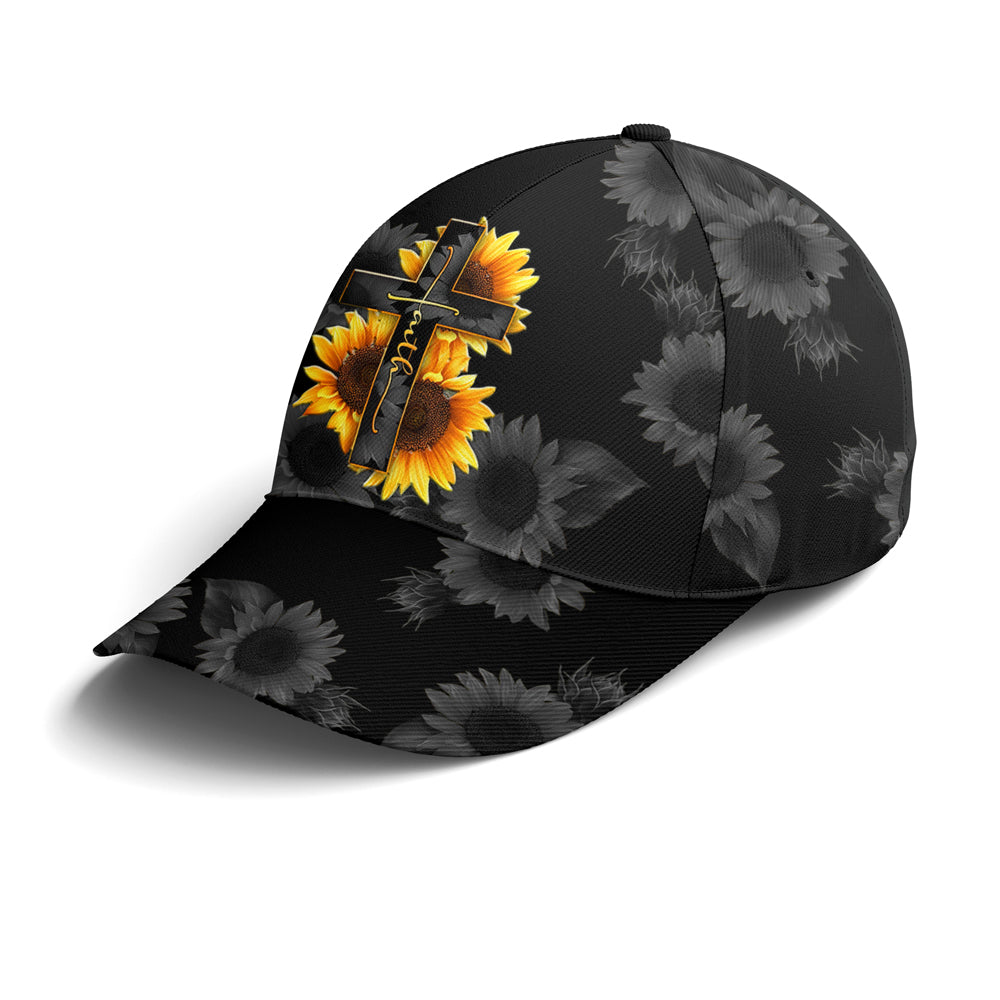 Sunflower Faith Floral Black Baseball Cap Coolspod