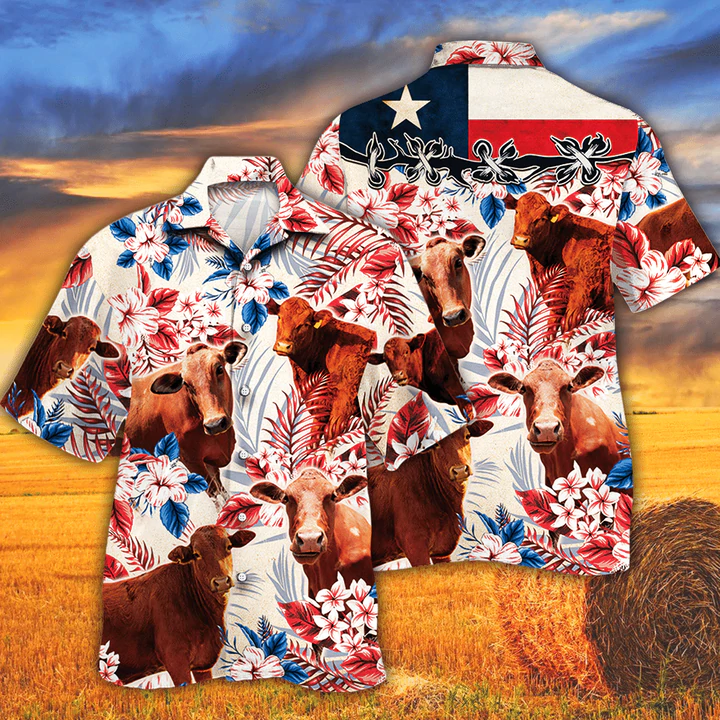 Beefmaster Cattle Lovers Texas Flag Hawaiian Shirt/ Cow Hawaiian shirt vintage flower/ Hawaiian shirt men/ Hawaiian shirt women