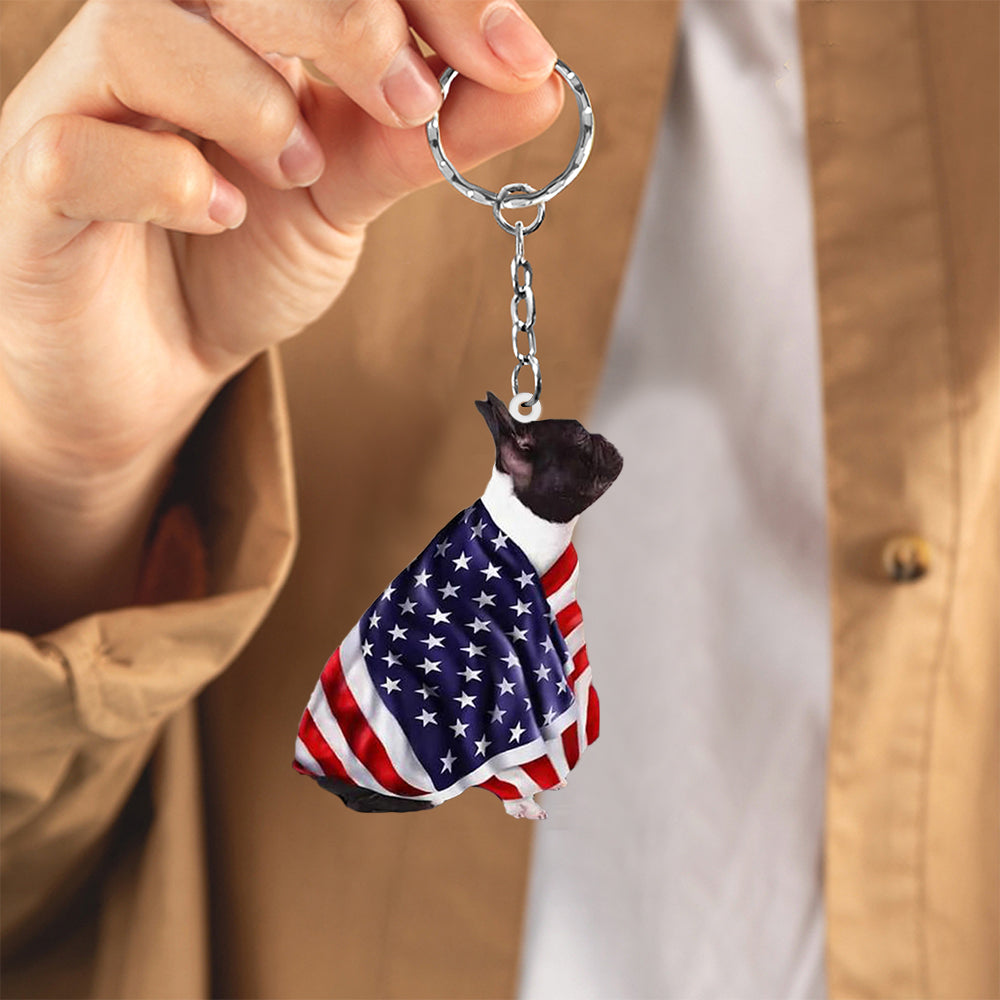 Black And White French Bulldog American Patriot Flag Acrylic Keychain