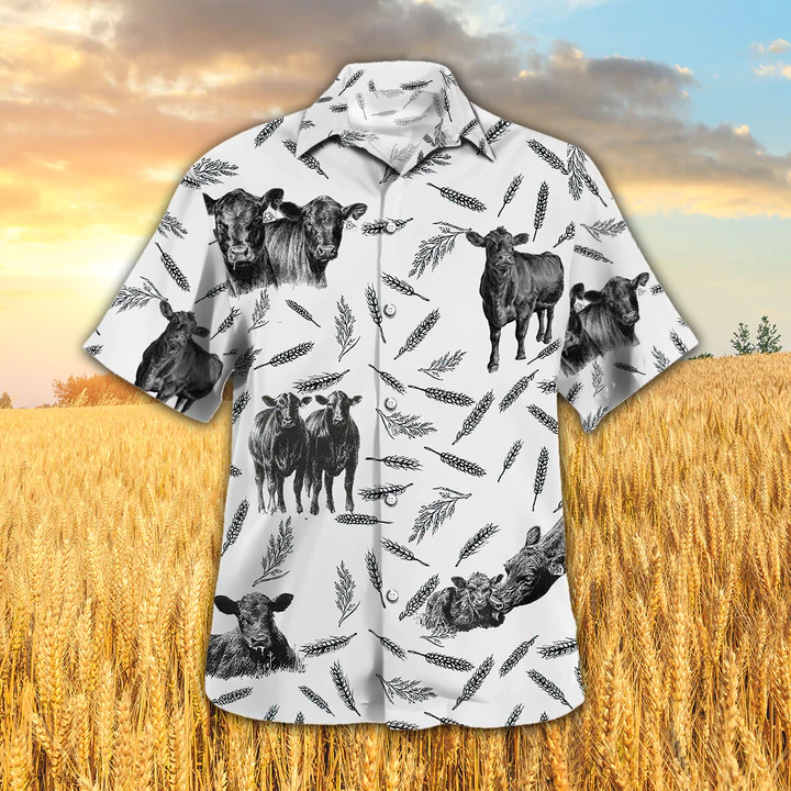 Black Angus Pattern - Hawaiian Shirt/ Animal Farm Cow Hawaiian Shirts For Men/ women