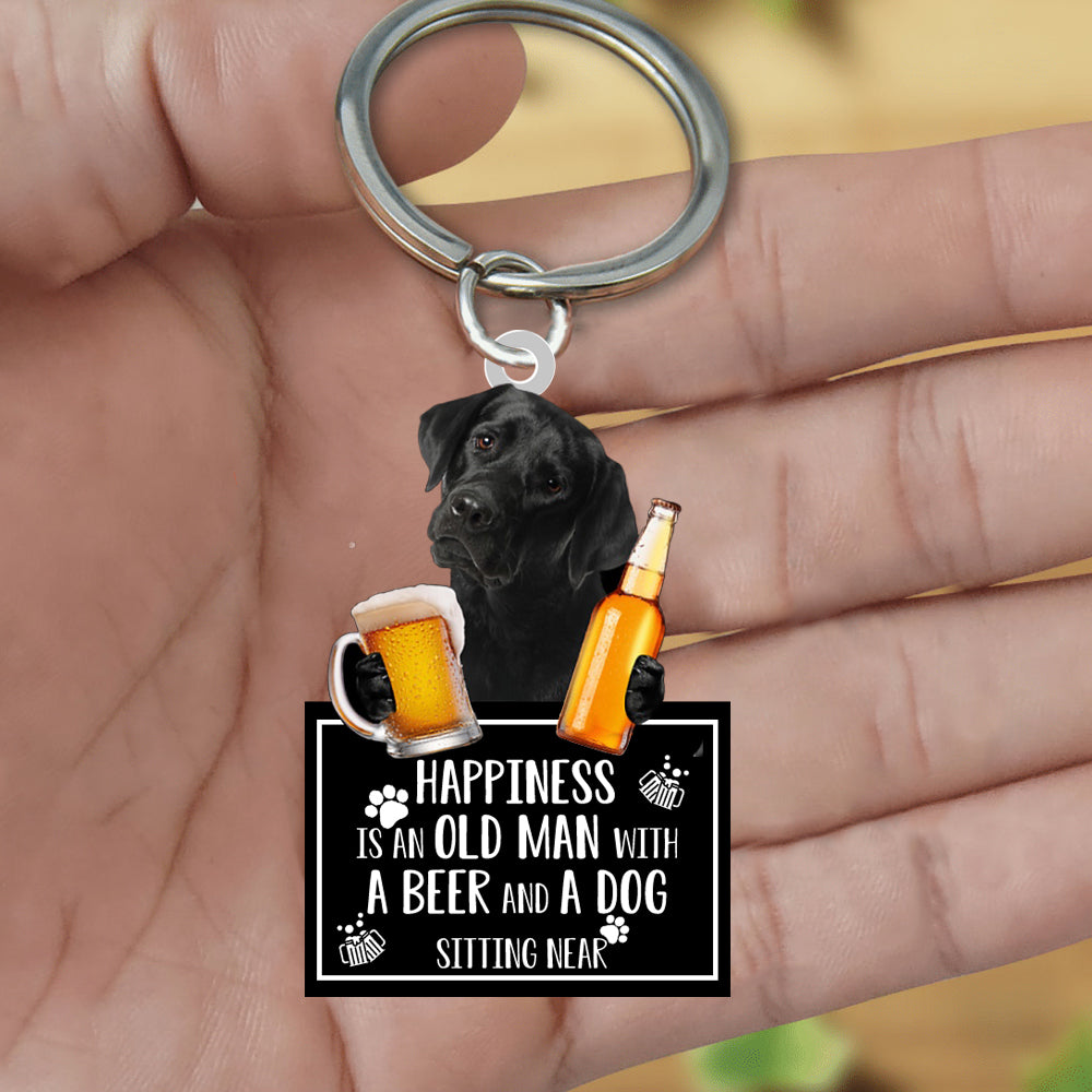 Black Labrador  Happiness Is An Old Man With A Beer And A Dog Sitting Near Acrylic Keychain